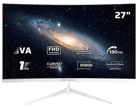 MONITOR GAMER BALAM RUSH ANDROMEDA MAG27Y / CURVO / 27 PULG / VA / FULL HD / 180 HZ / 1 MS / R1800 / VESA 100 / RGB / OVERCLOCK 200 HZ / FREESYNC / FLICKER FREE / LOW BLUE LIGHT / BLANCO / BR-942997 MONITOR GAMER BALAM RUSH ANDROMEDA MAG27Y / CURVO / 27 PULG / VA / FULL HD / 180 HZ / 1 MS / R1800 / VESA 100 / RGB / OVERCLOCK 200 HZ / FREESYNC / FLICKER FREE / LOW BLUE LIGHT / BLANCO / BR-942997